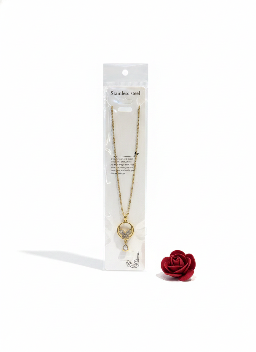 Crystal Butterfly Ring Teardrop Necklace